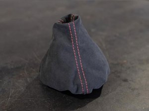 FIAT 500 Gear Shift Boot - Black Italy - Alcantara - Black w/ Red Stitching 